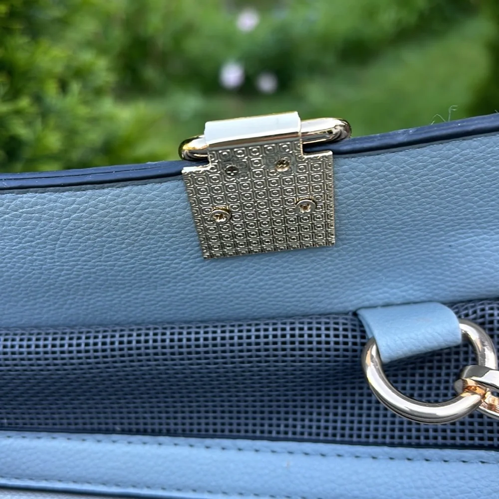 Dog Carrier in PU LEATHER light blue crossbody/tote